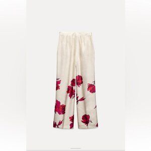 ZARA FLORAL PRINT SATIN EFFECT PANTS